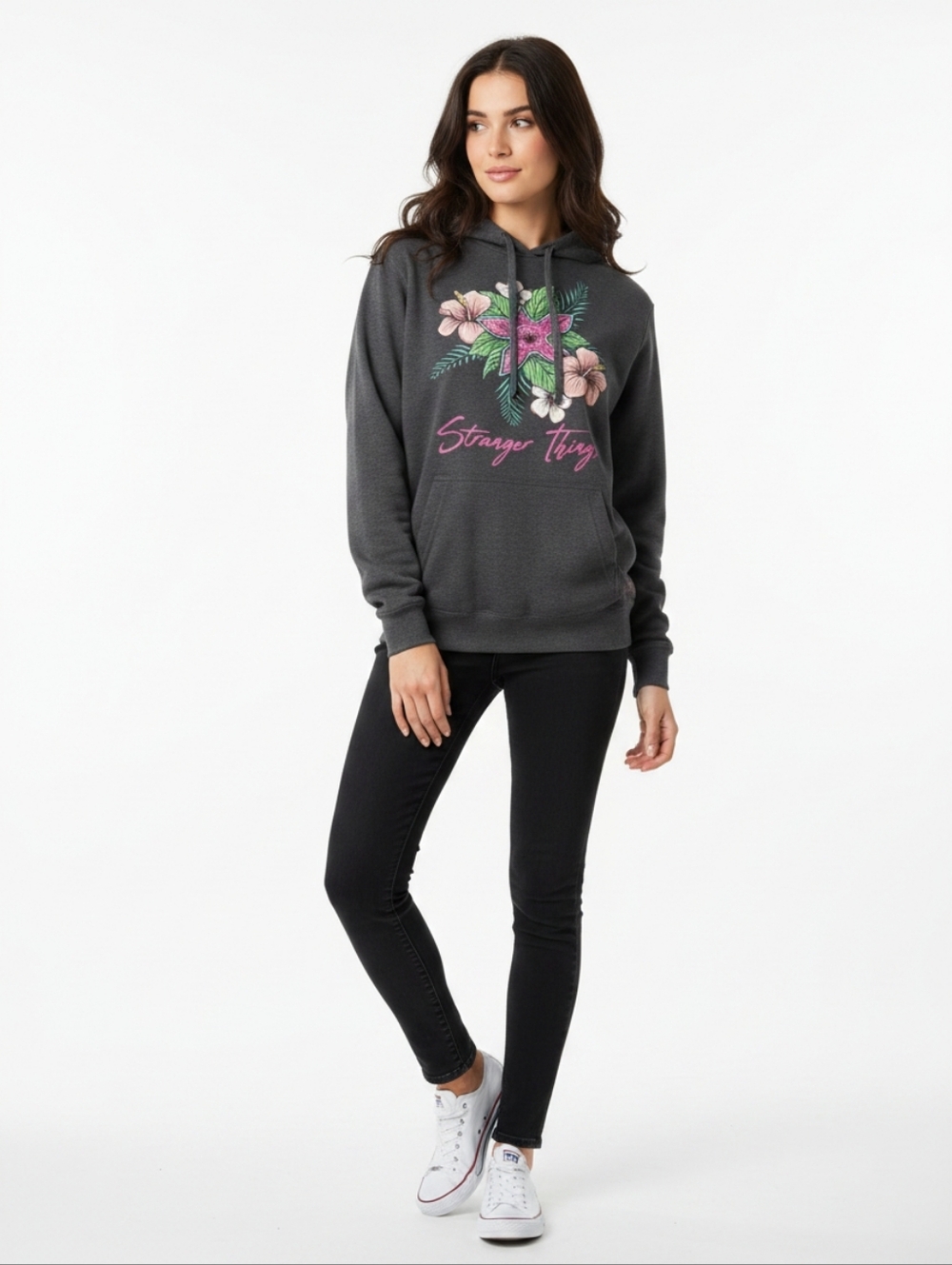 Port & company Netflix Stranger Things Floral gray hoodie size Large